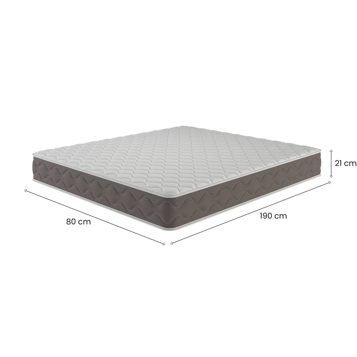 Materasso Singolo Bianco Grado Rigidità 6.5/10 Misura Rete Compatibile 80x190 cm 190x80x21h cm, Singolo Made in Italy - Gaggiano