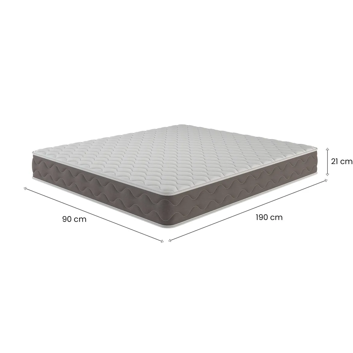 Materasso Singolo Bianco Grado Rigidità 6.5/10 Misura Rete Compatibile 90x200 cm 200x90x21h cm, Singolo Made in Italy - Gaggiano