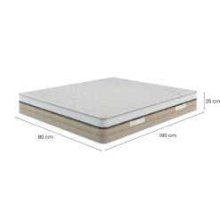 Materasso Singolo Bianco Grado Rigidità 8/10 Misura Rete Compatibile 80x190 cm 190x80x25h cm, Singolo Made in Italy - Palafea