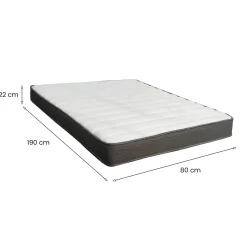 Materasso Singolo Bianco Grigio Grado Rigidità Medio 190x80x22h cm, Misura Rete Compatibile 80x190 cm - Solarino