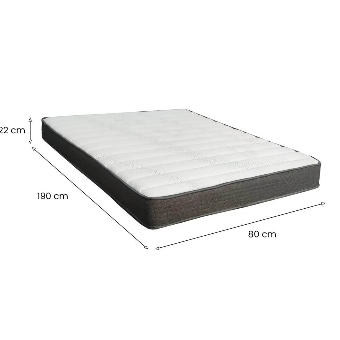Materasso Singolo Bianco Grigio Grado Rigidità Medio 190x80x22h cm, Misura Rete Compatibile 80x190 cm - Solarino