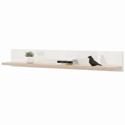 Mensola Bianco Lucido Marrone Rovere un Ripiano Sfumatura Colore Struttura Lucido 128x20x24h cm, Sfumatura Colore Struttura Rovere - Livo