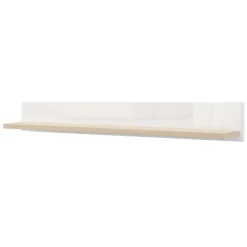 Mensola Bianco Lucido Marrone Rovere un Ripiano Sfumatura Colore Struttura Lucido 128x20x24h cm, Sfumatura Colore Struttura Rovere - Livo