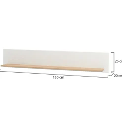Mensola Bianco Marrone Rovere un Ripiano 150x19.5x25h cm, Portata Ripiani 5 - Saturnia