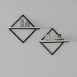 Mensola Bianco Nero 2 Ripiani set da 2 Mensole 42x15x42h cm, Colore Struttura Nero - Mordano