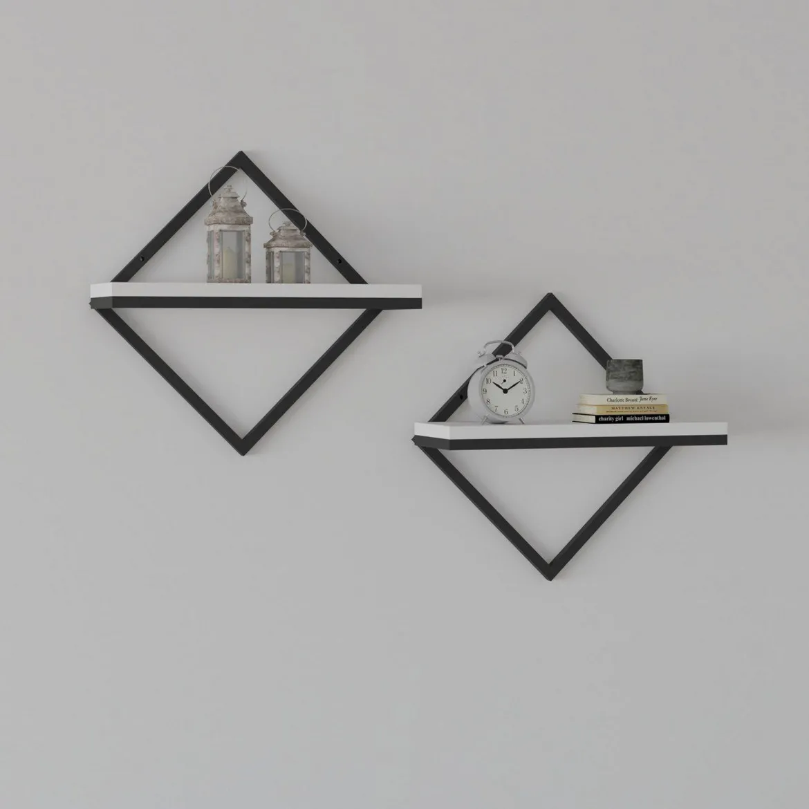 Mensola Bianco Nero 2 Ripiani set da 2 Mensole 42x15x42h cm, Colore Struttura Nero - Mordano