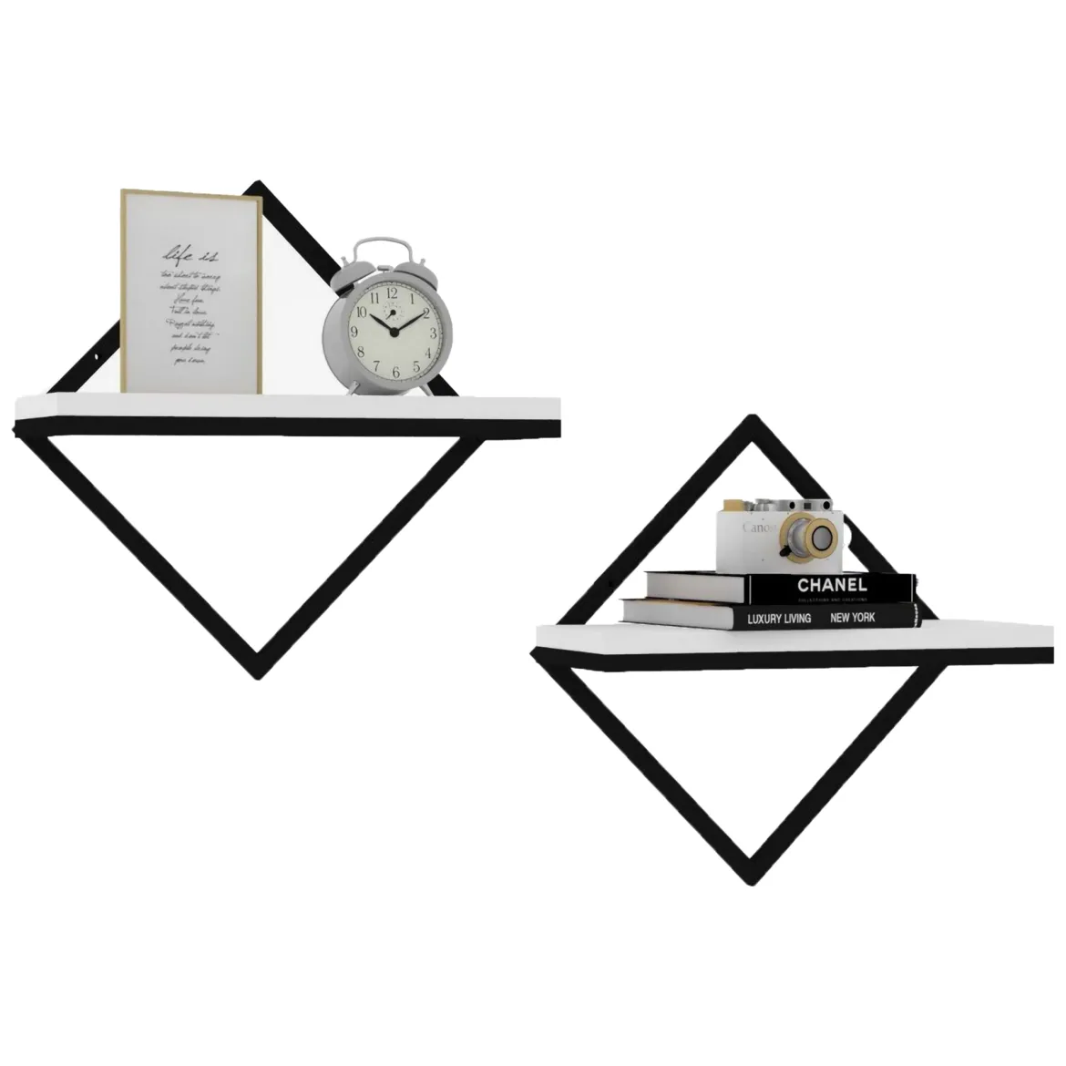Mensola Bianco Nero 2 Ripiani set da 2 Mensole 42x15x42h cm, Colore Struttura Nero - Mordano