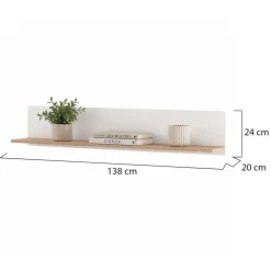 Mensola Bianco Opaco Marrone Rovere un Ripiano Sfumatura Colore Struttura Opaco 138x20x24h cm, Sfumatura Colore Struttura Rovere - Norbio