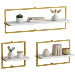 Mensola Bianco oro 3 Ripiani set da 3 80x20x30h cm, Colore Struttura oro - Gerano