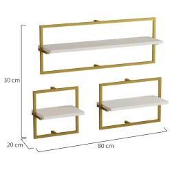 Mensola Bianco oro 3 Ripiani set da 3 80x20x30h cm, Colore Struttura oro - Gerano