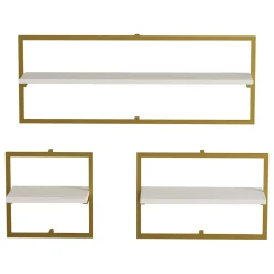 Mensola Bianco oro 3 Ripiani set da 3 80x20x30h cm, Colore Struttura oro - Gerano
