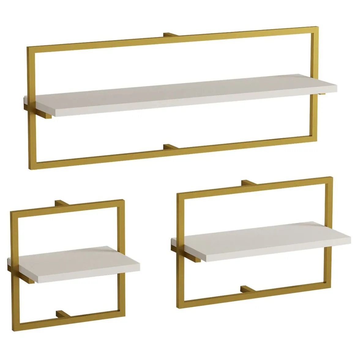 Mensola Bianco oro 3 Ripiani set da 3 80x20x30h cm, Colore Struttura oro - Gerano