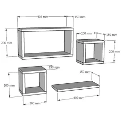 Mensola Bianco 4 Ripiani Modulabile,set da 4 Mensole 30x20x30h cm, - Striano