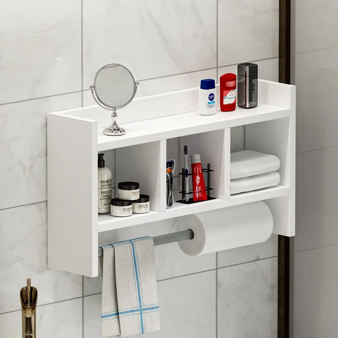Mensola Bianco 4 Ripiani 64x15x35h cm, - Cortale
