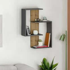 Mensola da muro 22x64cm antracite e rovere - Irmina