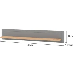 Mensola Grigio Marrone Rovere un Ripiano Dettaglio Geometrico 146x19.5x24h cm, Portata Ripiani 5 - Suelli