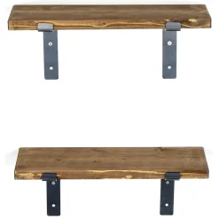 Mensola Marrone Naturale Nero 2 Ripiani in Legno di Abete, Fatto a Mano, set da 2 40x14x16h cm, Colore Struttura Nero - Rende