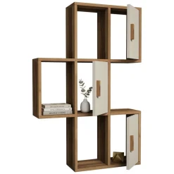Mensola Marrone Noce Bianco Crema 7 Ripiani Colore Struttura Bianco 50x20x113h cm, Sfumatura Colore Struttura Noce - Carzano