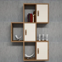 Mensola Marrone Noce Bianco Crema 7 Ripiani Colore Struttura Bianco 50x20x113h cm, Sfumatura Colore Struttura Noce - Carzano