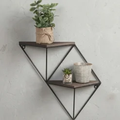Mensola Marrone Noce Nero 2 Ripiani in Legno di Abete 33x13x30h cm, Colore Struttura Nero - Cassola