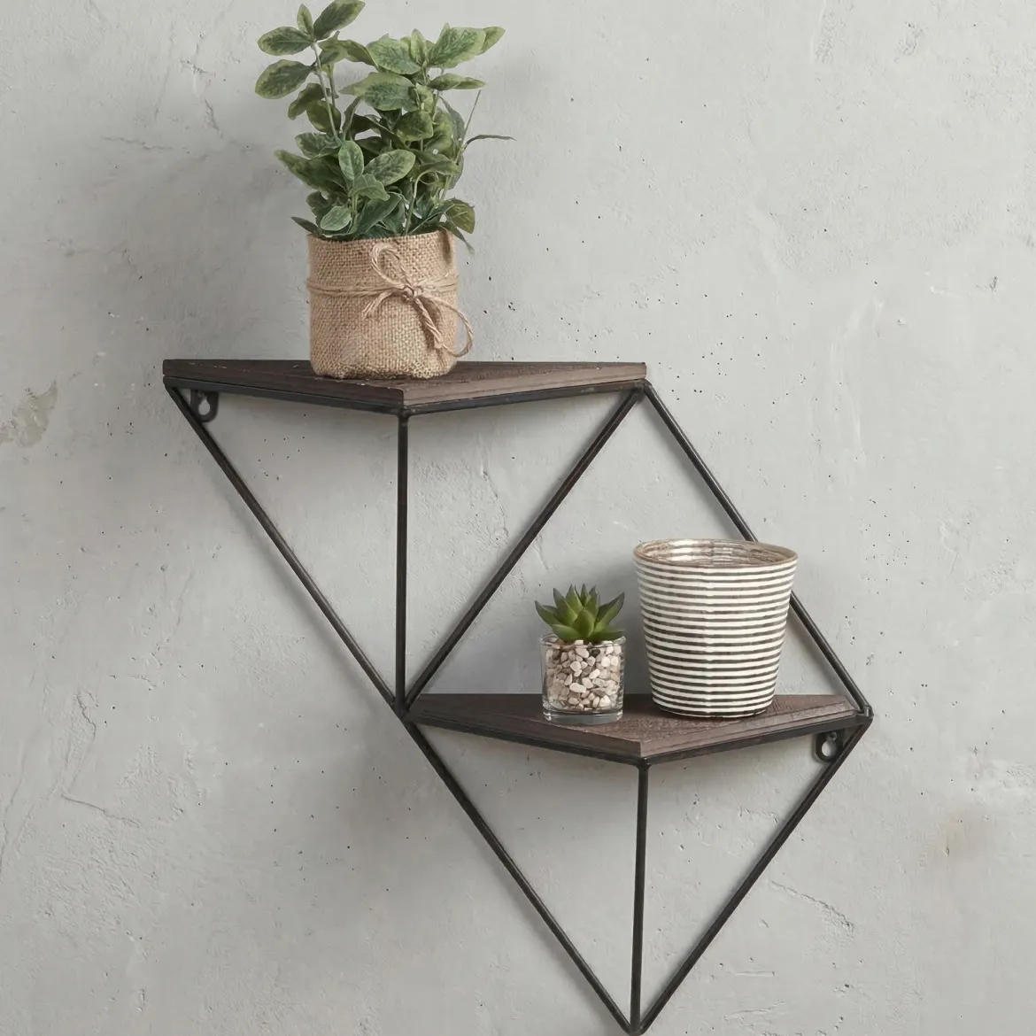 Mensola Marrone Noce Nero 2 Ripiani in Legno di Abete 33x13x30h cm, Colore Struttura Nero - Cassola