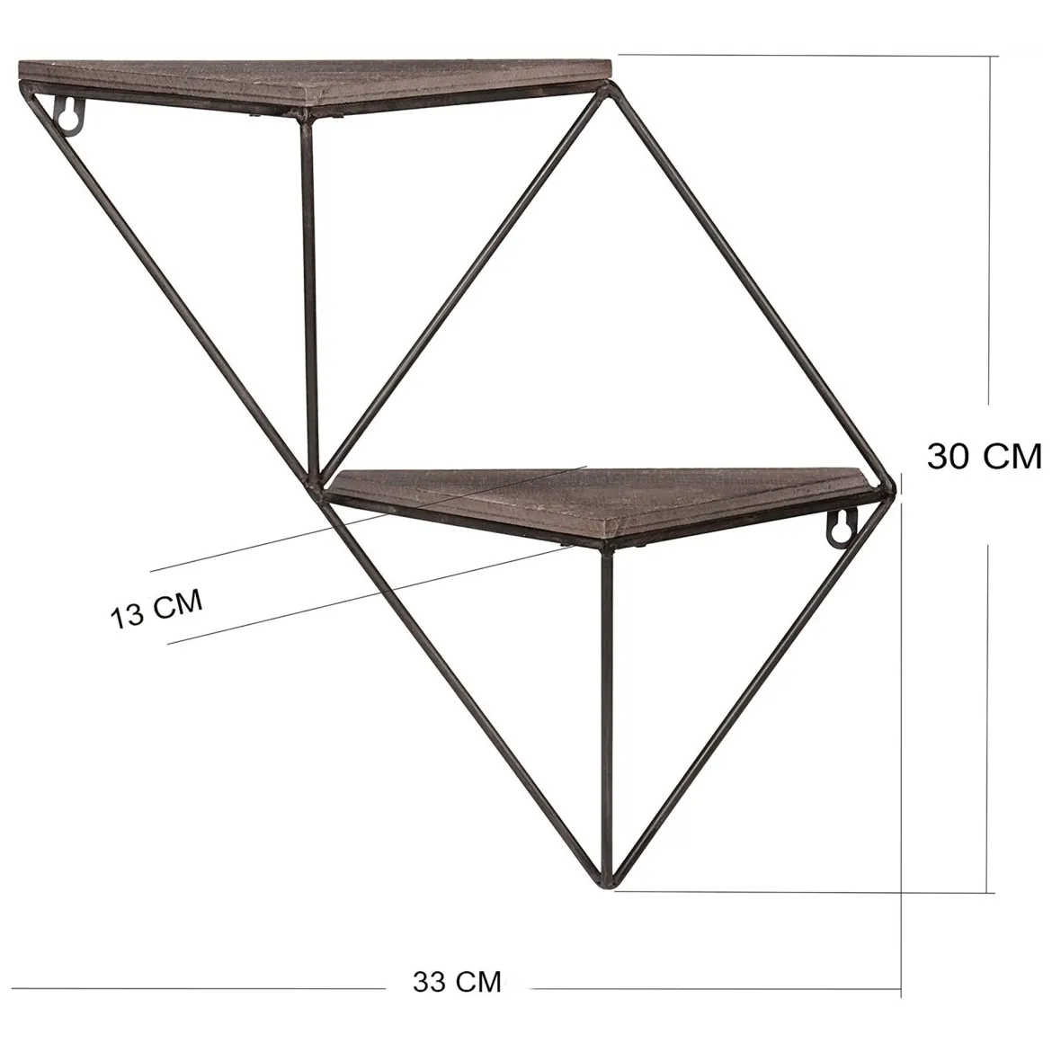 Mensola Marrone Noce Nero 2 Ripiani in Legno di Abete 33x13x30h cm, Colore Struttura Nero - Cassola