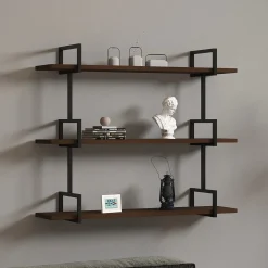 Mensola Marrone Noce Nero 3 Ripiani Colore Struttura Nero 87x23x76h cm, Materiale Struttura in Metallo - Vibrata