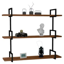 Mensola Marrone Noce Nero 3 Ripiani Colore Struttura Nero 87x23x76h cm, Materiale Struttura in Metallo - Vibrata