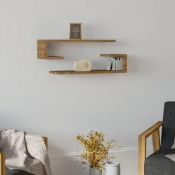 Mensola Marrone Noce 3 Ripiani Fatto a Mano, in Legno di Abete 40x14x110h cm, Sfumatura Colore Struttura Noce - Corio