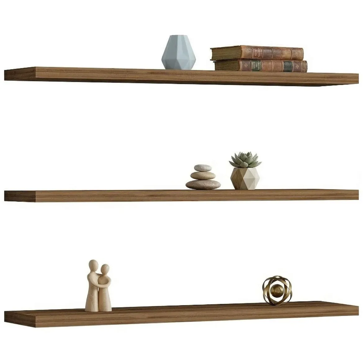Mensola Marrone Noce 3 Ripiani set da 3 60x15x2h cm, Sfumatura Colore Struttura Noce - Meina