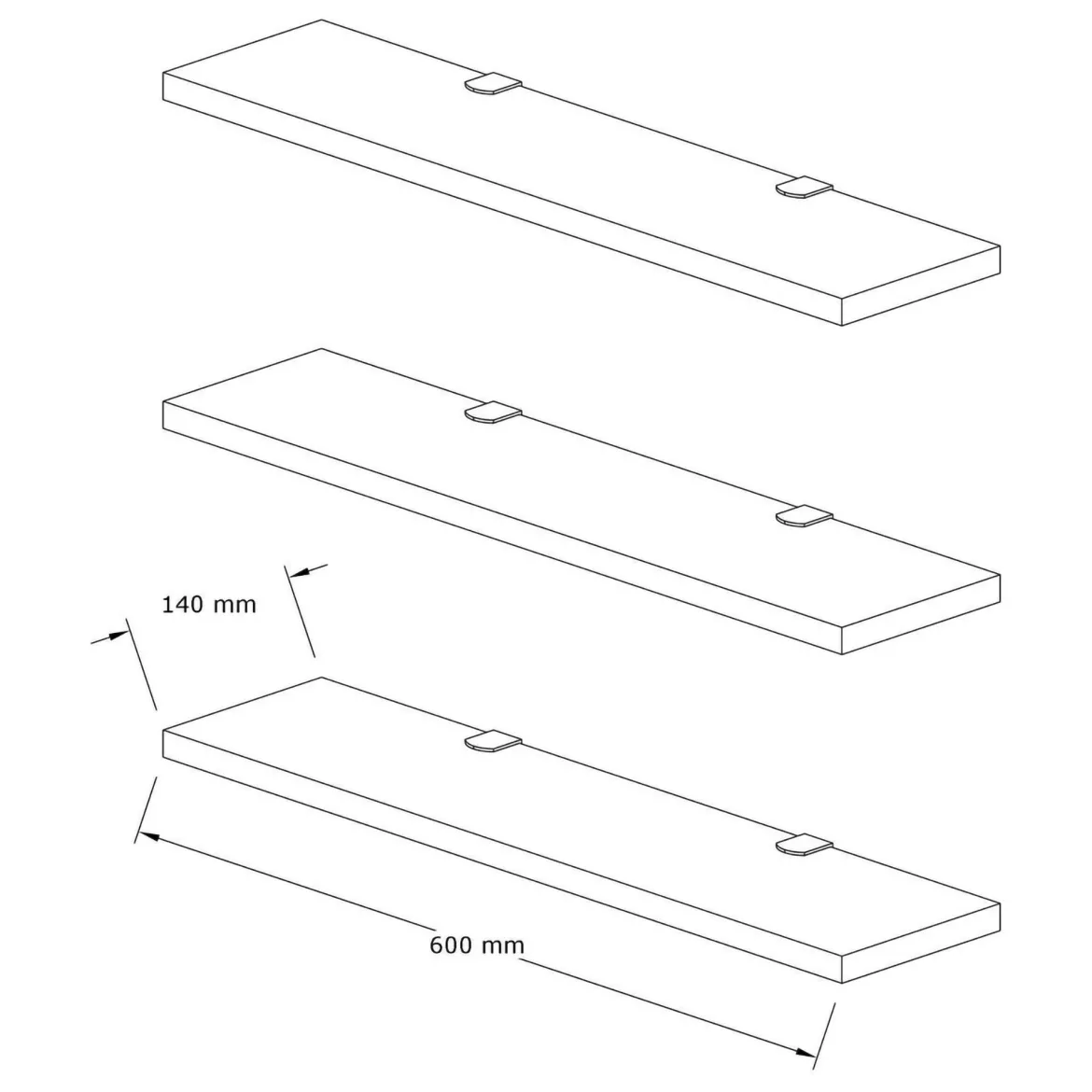 Mensola Marrone Noce 3 Ripiani set da 3 60x15x2h cm, Sfumatura Colore Struttura Noce - Meina