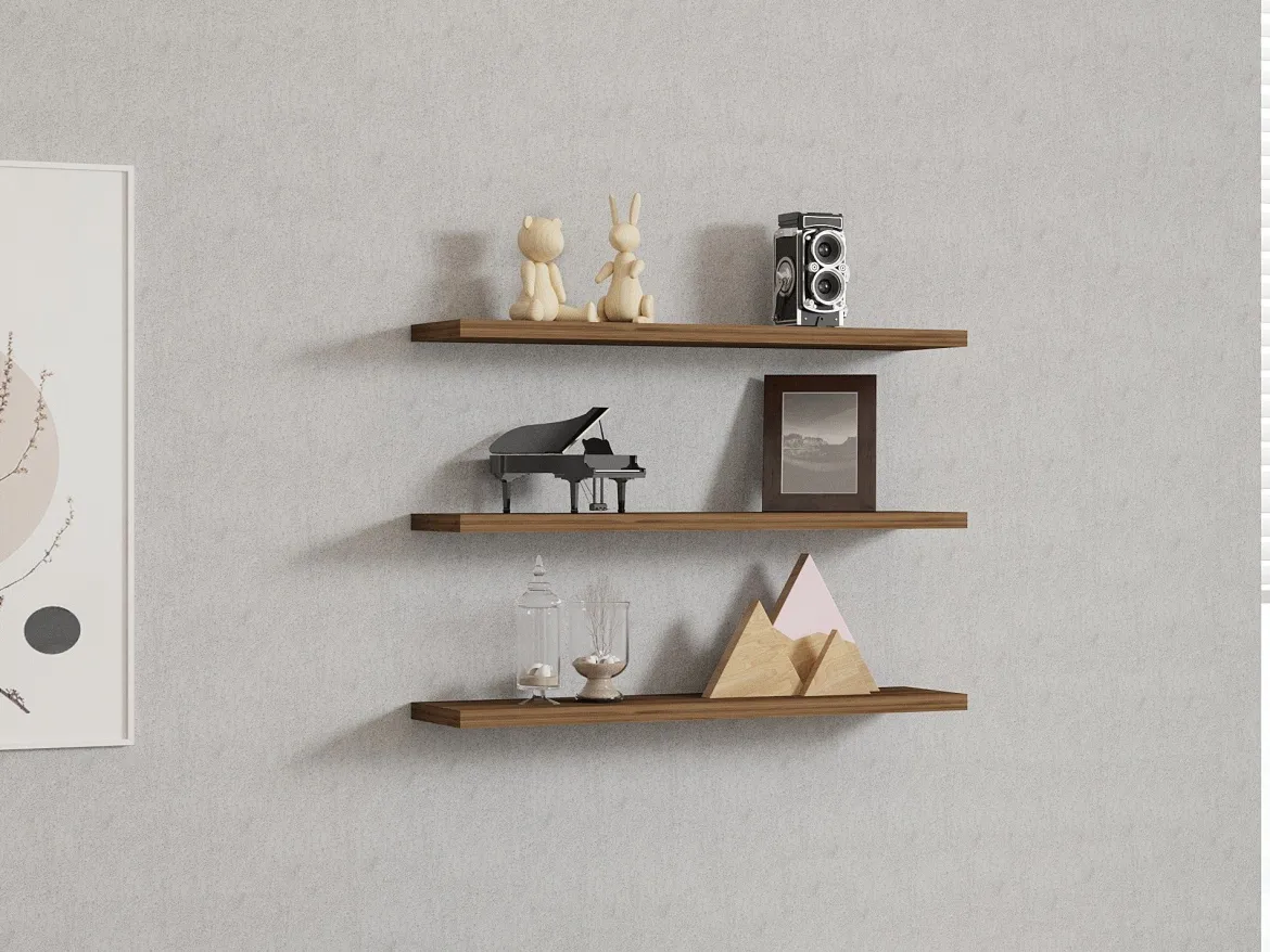 Mensola Marrone Noce 3 Ripiani set da 3 60x15x2h cm, Sfumatura Colore Struttura Noce - Meina