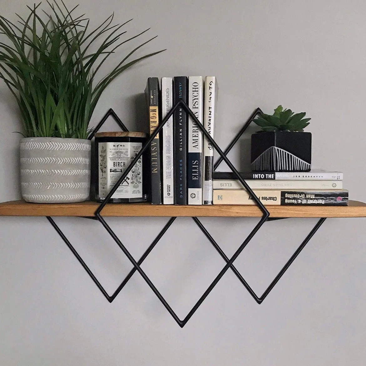 Mensola Marrone Noce Scuro Nero un Ripiano in Legno di Abete 41x15x32h cm, Colore Struttura Nero - Cadeo