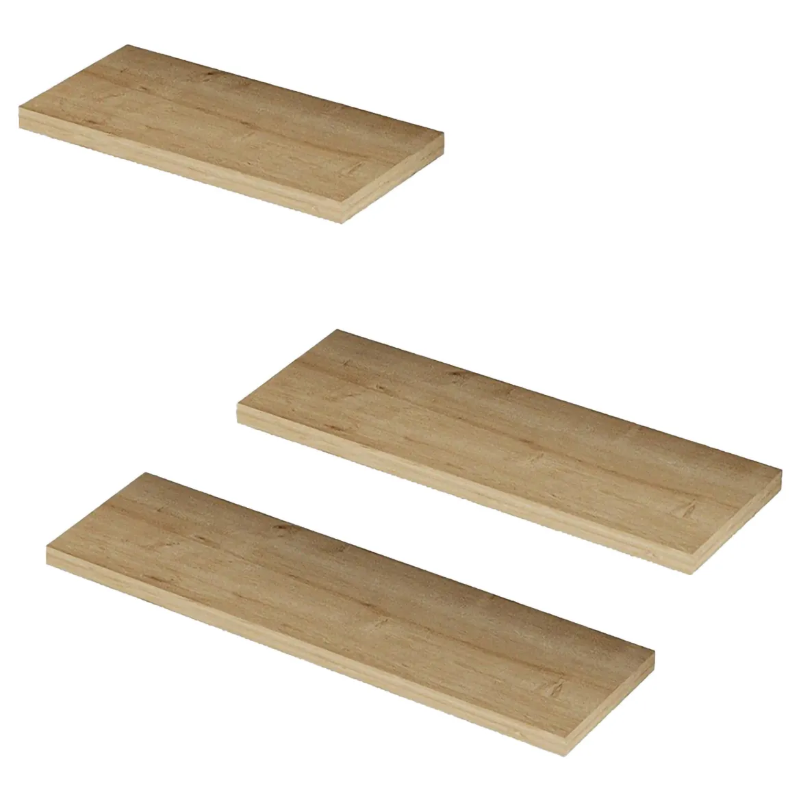 Mensola Marrone Rovere Chiaro 3 Ripiani set da 3 Mensole 30x2x14h cm, Sfumatura Colore Struttura Rovere Chiaro - Roscigno
