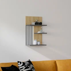 Mensola Marrone Rovere Nero Antracite 3 Ripiani Colore Struttura Nero 40x21x60h cm, Sfumatura Colore Struttura Rovere - Pensilis
