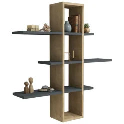 Mensola Marrone Rovere Nero Antracite 4 Ripiani Colore Struttura Nero 120x20x25h cm, Sfumatura Colore Struttura Rovere - Nureci