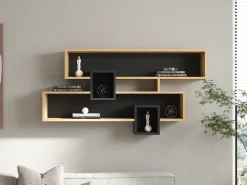 Mensola Marrone Rovere Nero Antracite 4 Ripiani Colore Struttura Nero 120x22x72h cm, Sfumatura Colore Struttura Rovere - Zerfaliu