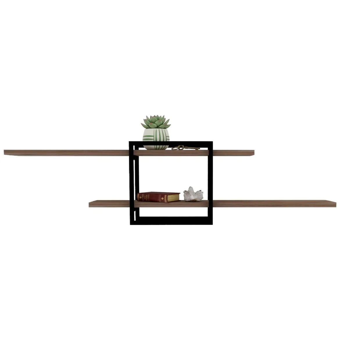 Mensola Marrone Rovere Nero 2 Ripiani Colore Struttura Nero 120x18x30h cm, Sfumatura Colore Struttura Rovere - Tuili