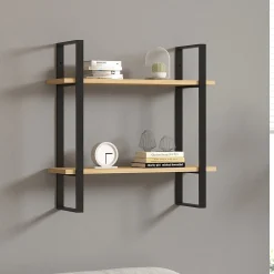 Mensola Marrone Rovere Nero 2 Ripiani Colore Struttura Nero 70x22x70h cm, Sfumatura Colore Struttura Rovere - Picerno
