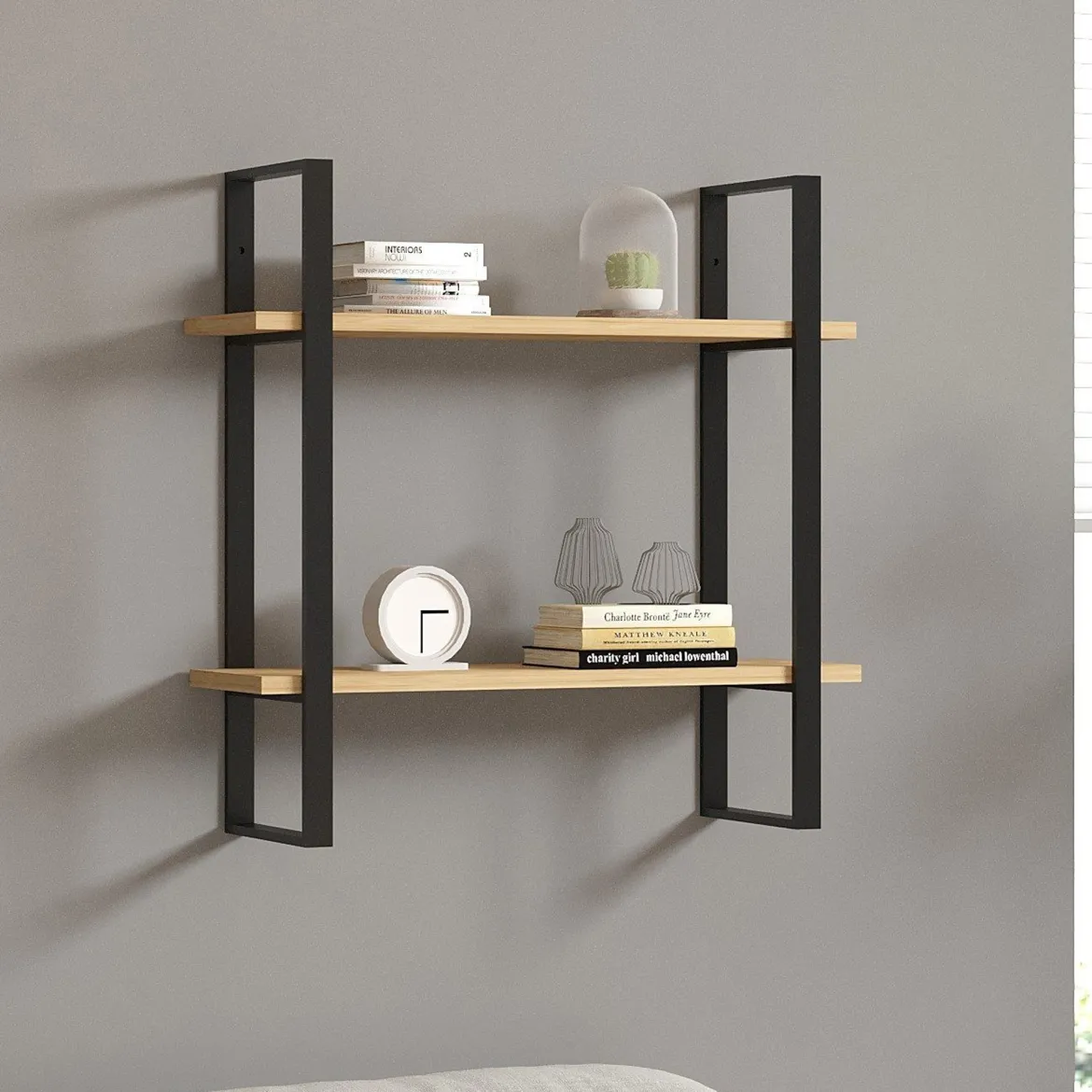 Mensola Marrone Rovere Nero 2 Ripiani Colore Struttura Nero 70x22x70h cm, Sfumatura Colore Struttura Rovere - Picerno