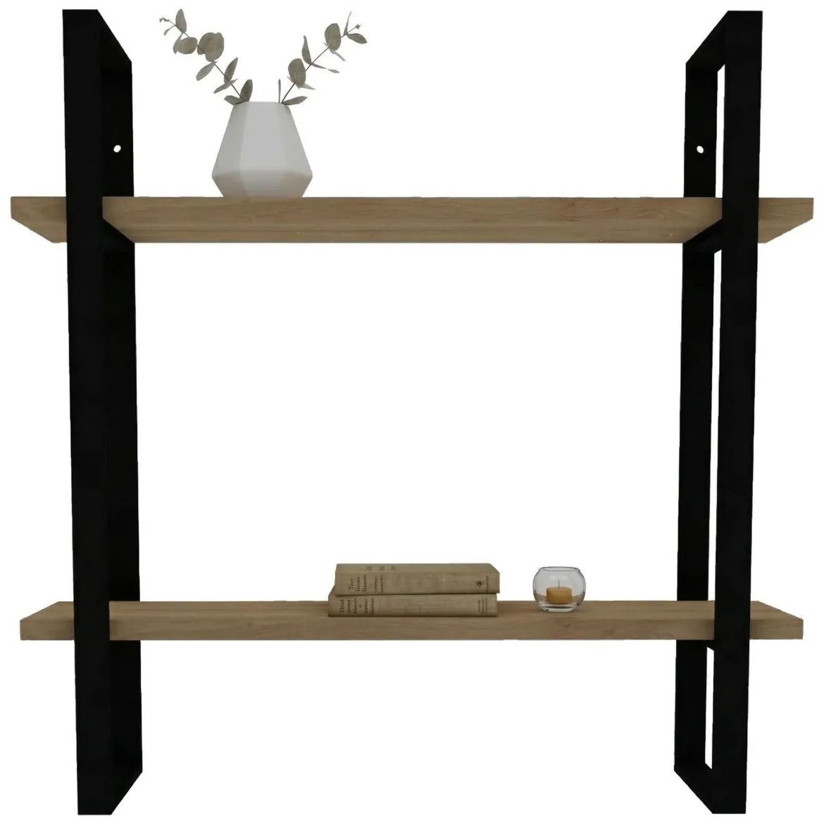 Mensola Marrone Rovere Nero 2 Ripiani Colore Struttura Nero 70x22x70h cm, Sfumatura Colore Struttura Rovere - Picerno