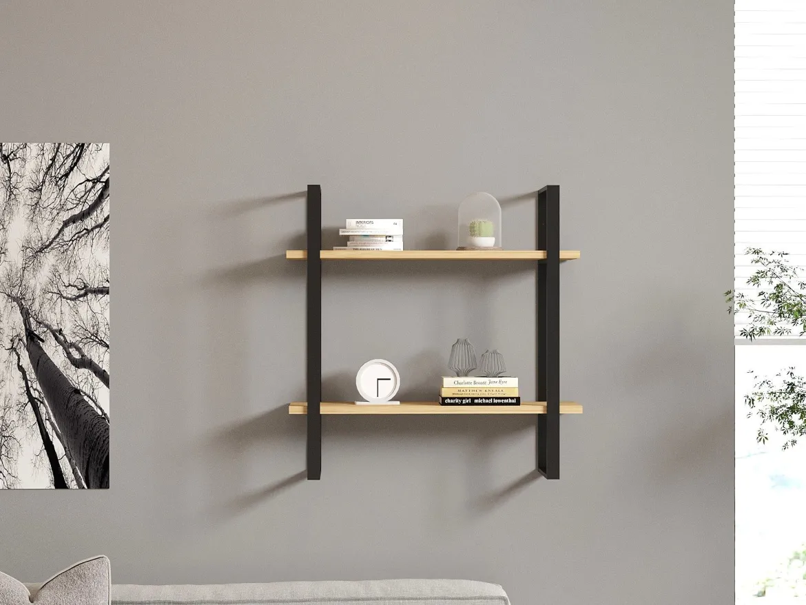 Mensola Marrone Rovere Nero 2 Ripiani Colore Struttura Nero 70x22x70h cm, Sfumatura Colore Struttura Rovere - Picerno