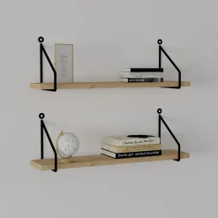 Mensola Marrone Rovere Nero 2 Ripiani set da 2 Mensole 60x12x2h cm, Colore Struttura Nero - Godano