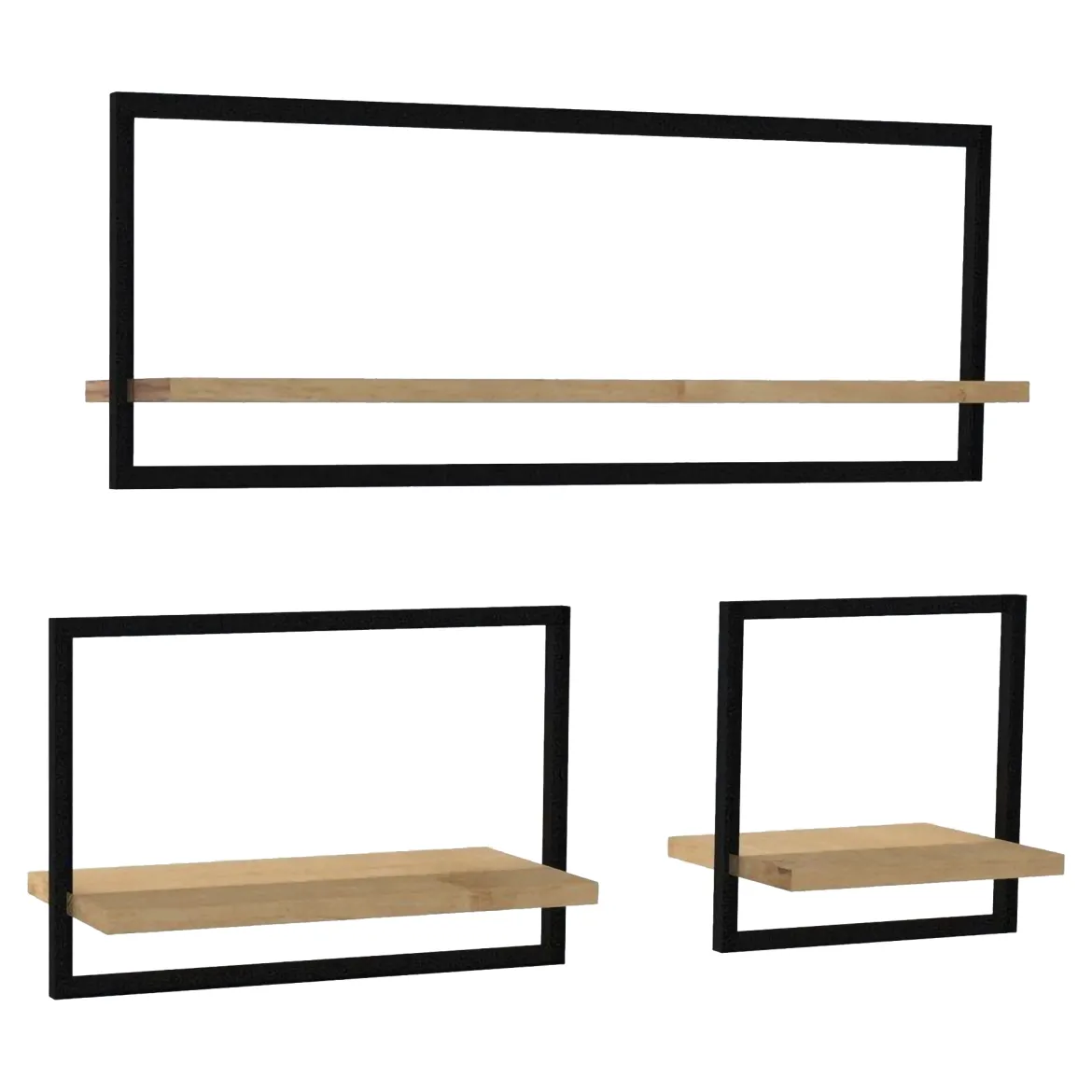 Mensola Marrone Rovere Nero 3 Ripiani set da 3 Mensole 80x20x30h cm, Colore Struttura Nero - Gandosso