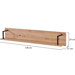 Mensola Marrone Rovere Nodi Nero un Ripiano 137.5x21x24h cm, Portata Ripiani 5 - Oriolo