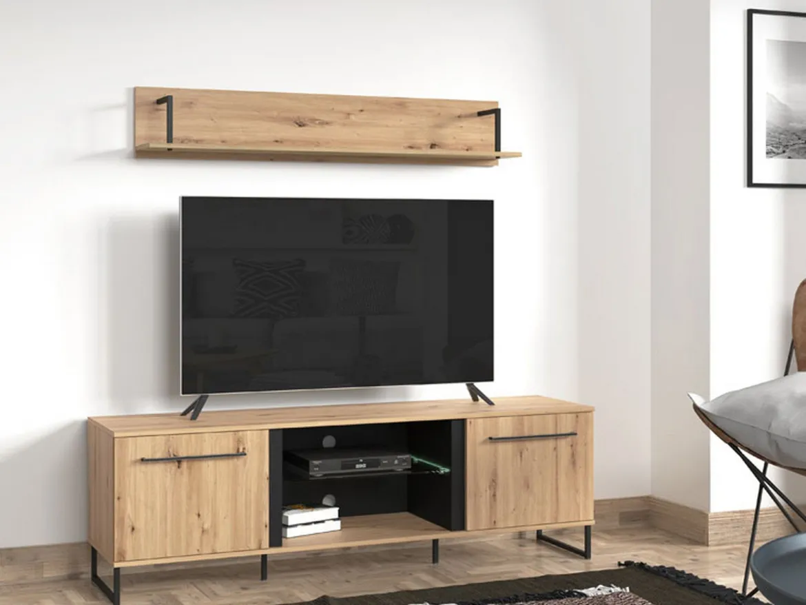 Mensola Marrone Rovere Nodi Nero un Ripiano 137.5x21x24h cm, Portata Ripiani 5 - Oriolo