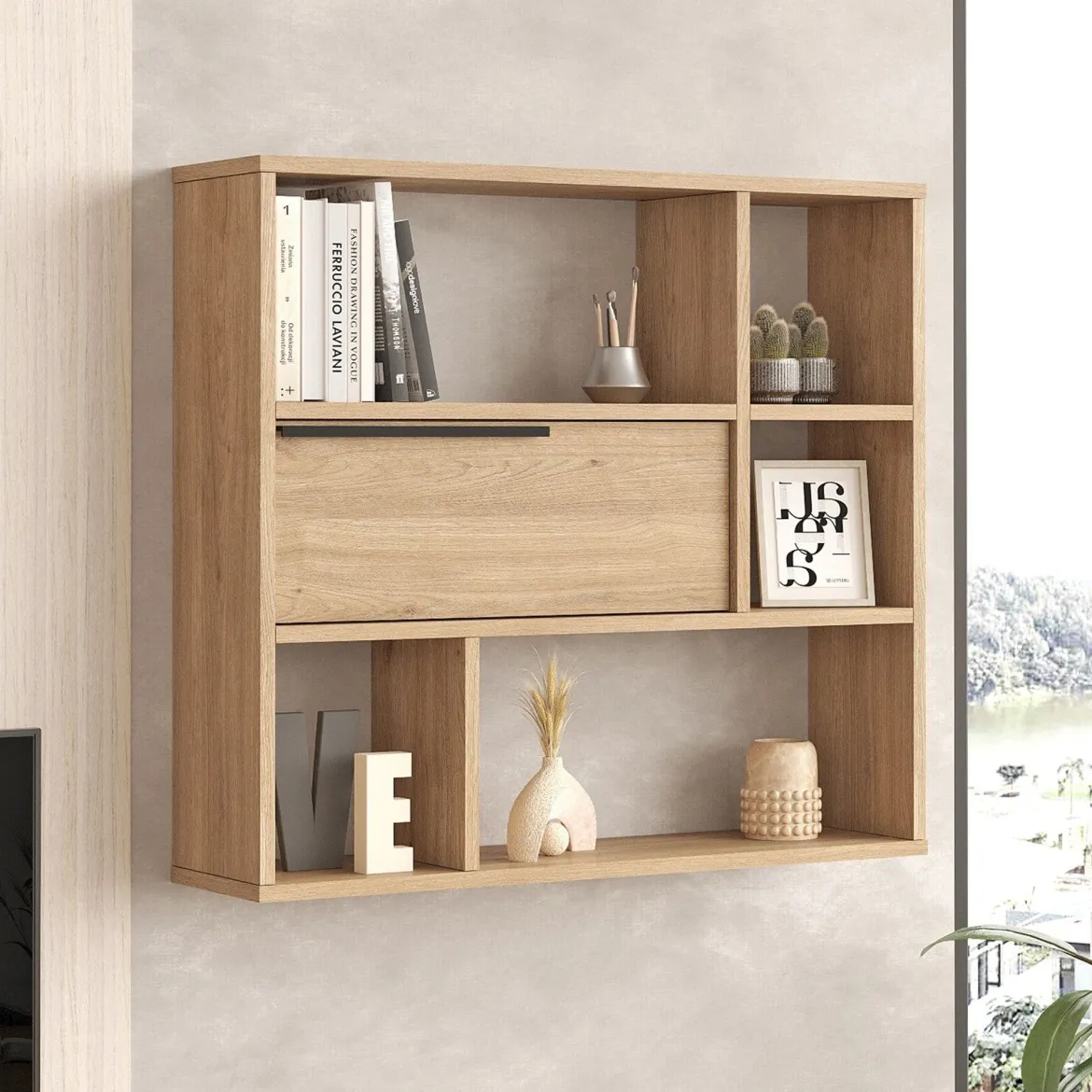 Mensola Marrone Rovere 5 Ripiani Sfumatura Colore Struttura Rovere 90x22x81h cm, - Roiate