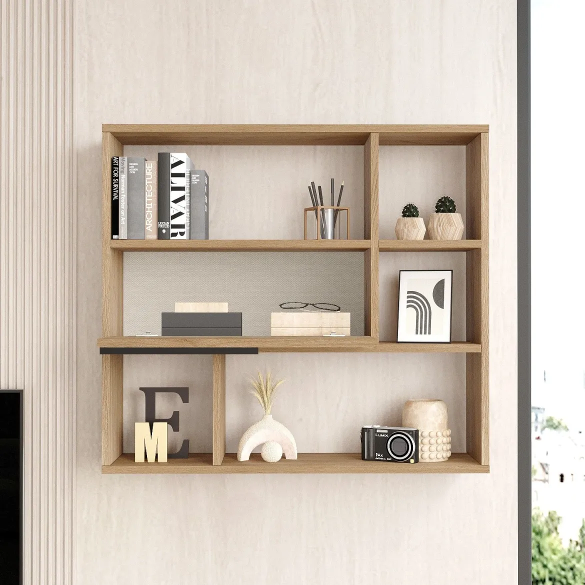Mensola Marrone Rovere 5 Ripiani Sfumatura Colore Struttura Rovere 90x22x81h cm, - Roiate