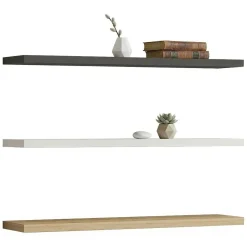 Mensola Nero Antracite Marrone Rovere 3 Ripiani set da 3 60x15x2h cm, Colore Struttura Marrone - Meina
