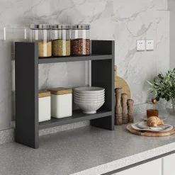 Mensola Nero Antracite 2 Ripiani Sfumatura Colore Struttura Antracite 34x10x30h cm, - Morfasso